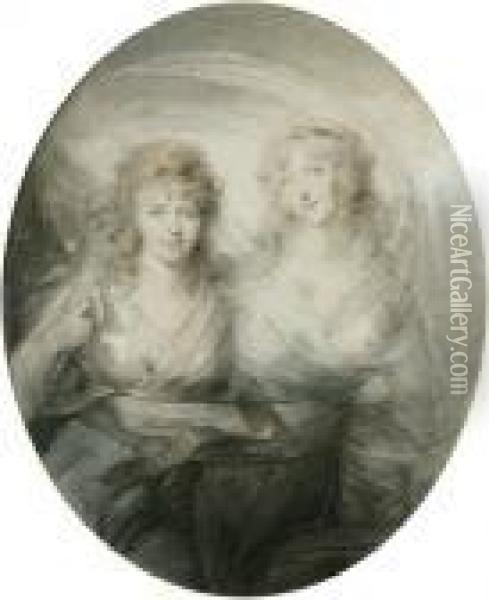 Doppelportrat Von Zwei Jungen Damen Mit Wehendem Umhang Oil Painting - Jean Baptiste Isabey
