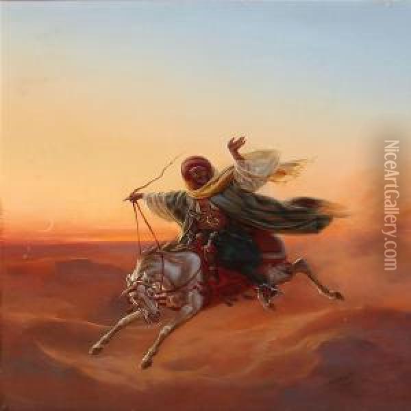 Bedouin On Horseback In The Evening Sun Oil Painting - Heinrich Von Mayr