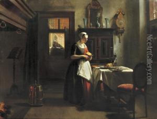 An Amsterdam Orphan Girl Preparing Supper Oil Painting - Hubertus, Huib Van Hove