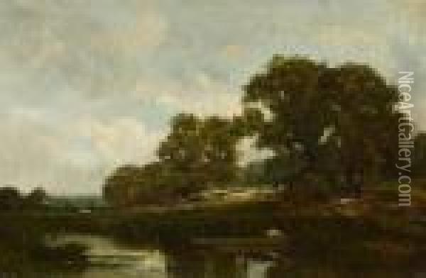 Group Of Trees At The Edge Of A Pond. 1880 - 1890. Oil Painting - Leon Richet