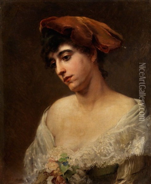 Portrait Einer Jungen Dame Oil Painting - Konstantin Egorovich Makovsky