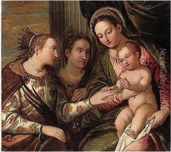 The Mystic Marriage Of Saint Catherine With Saint Apollonia Oil Painting - Paolo Veronese (Caliari)