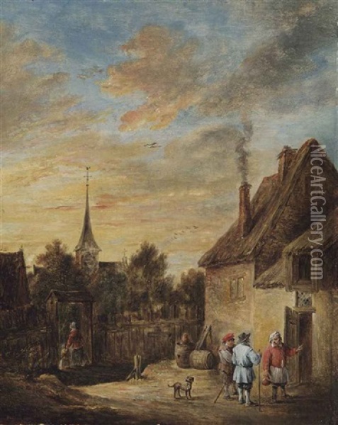 Peasants By A Cottage Oil Painting - David Teniers Iv