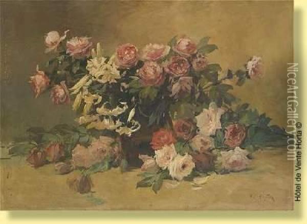 Composition Florale Aux Roses Oil Painting - Alfred Ruytinx