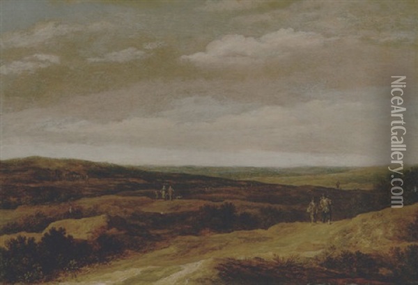 An Extensive Dune Landscape With Travellers Oil Painting - Pieter De Molijn
