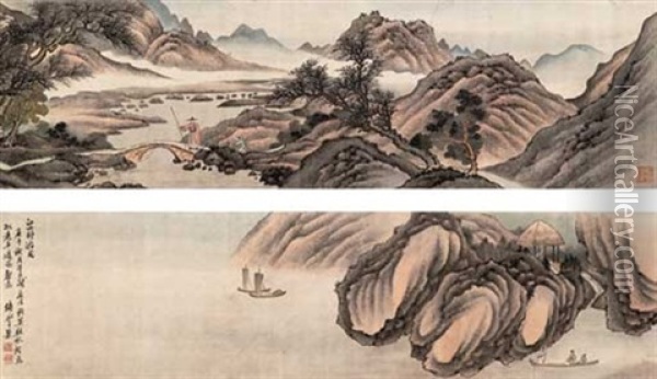 Landscape (manner Of Ju Ran) Oil Painting -  Wang Gai