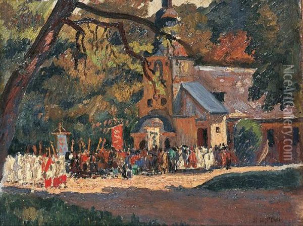 La Procession Oil Painting - Henri Lienard De Saint-Delis