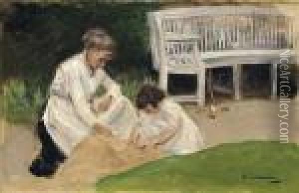 Die Enkelin Mit Der Kinderfrau Beim Spiel Oil Painting - Max Liebermann