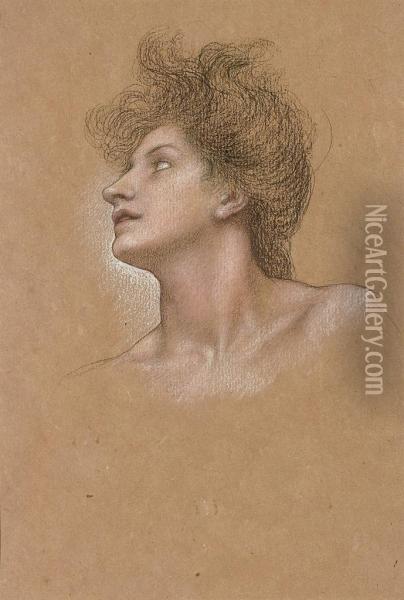 Study Of A Woman's Head Oil Painting - Evelyn Pickering De Morgan