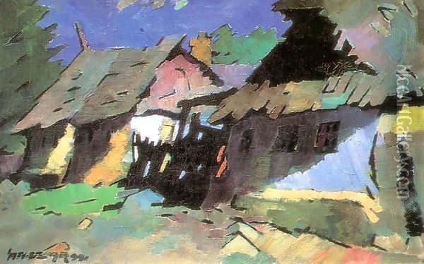 Houses at Felsobanya 1941 Oil Painting - Odon Marffy