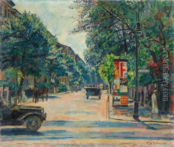 Berliner Strasenszene Am Tiergarten Oil Painting - Erich Buettner