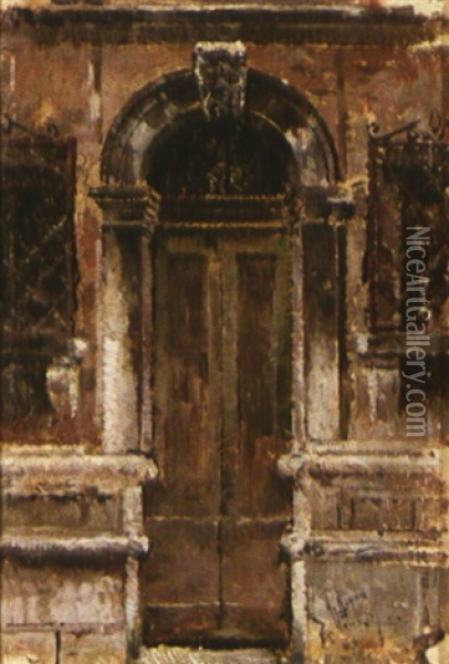 Puerta De Casa Veneciana Oil Painting - Antonio Maria de Reyna Manescau
