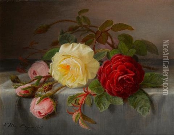 A Still Life Of Roses Oil Painting - Frants Diderik Boe