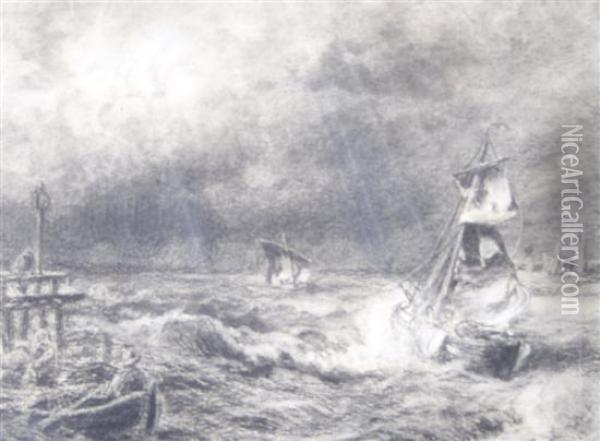 A Dutch Packet Boat In A Storm Oil Painting - Herman Herzog