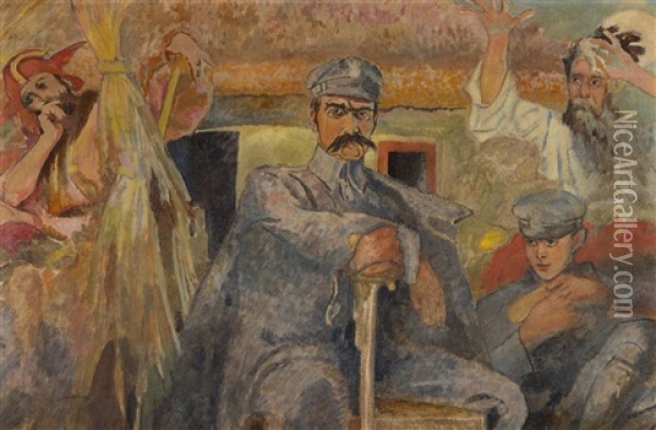 Jozef Pilsudski Z Wernyhora I Stanczykiem Oil Painting - Kazimierz Sichulski