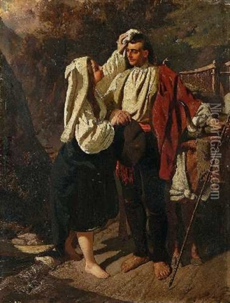 Italienisches Bauernpaar Mit Ochse Oil Painting - Henry Guillaume Schlesinger
