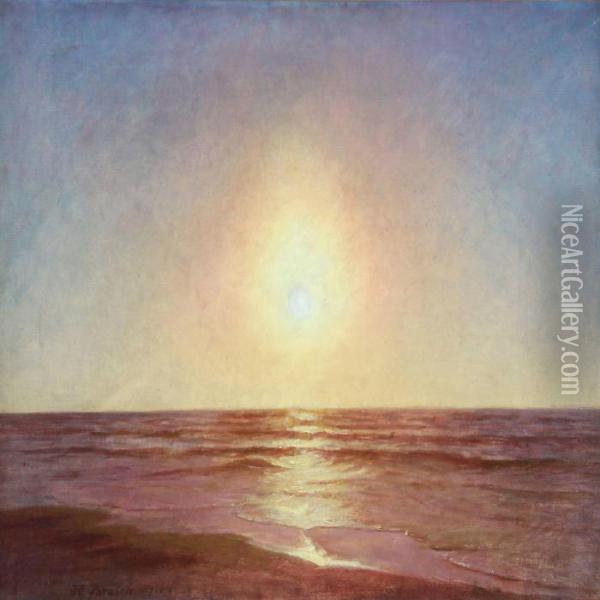 Sunset Over The Ocean Oil Painting - Hans Ole Brasen