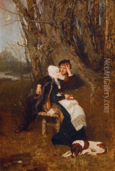 Young Couple In The Moonlight Oil Painting - Karl Karger