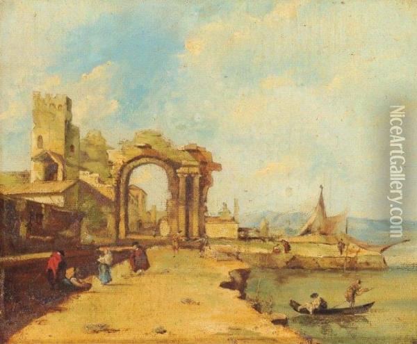 Caprice Architectural Sur La Lagune De Venise Oil Painting - Francesco Guardi