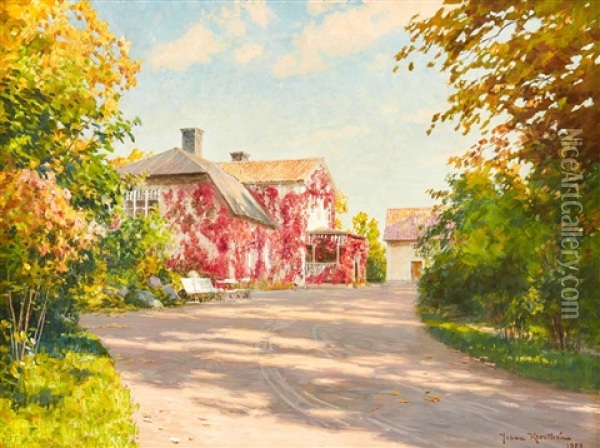 Gardsbild Med Vildvin Oil Painting - Johan Fredrik Krouthen
