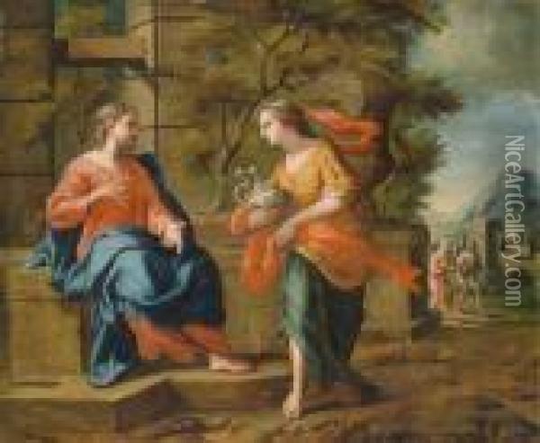 Christus Und Die Samariterin Am Brunnen Oil Painting - Annibale Carracci