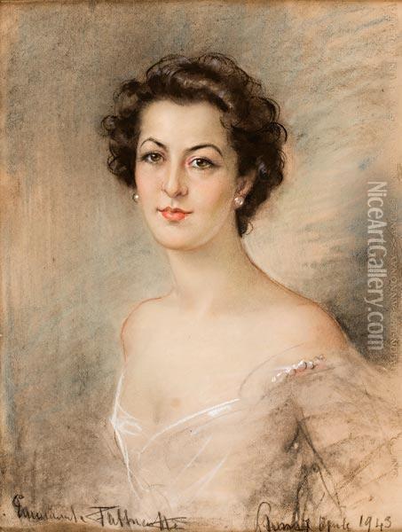 Ritratto Di Gentildonna In Bianco Oil Painting - Emanuela Fabbricotti