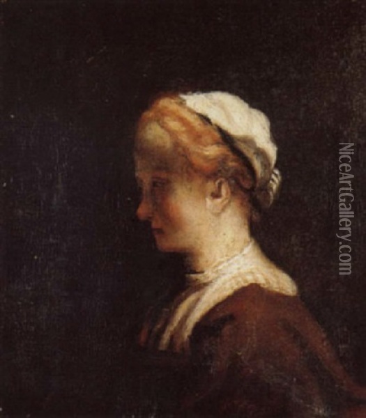 Portrait Of A Lady In Profile Wearing A Brown Dress And White Headdress Oil Painting -  Rembrandt van Rijn