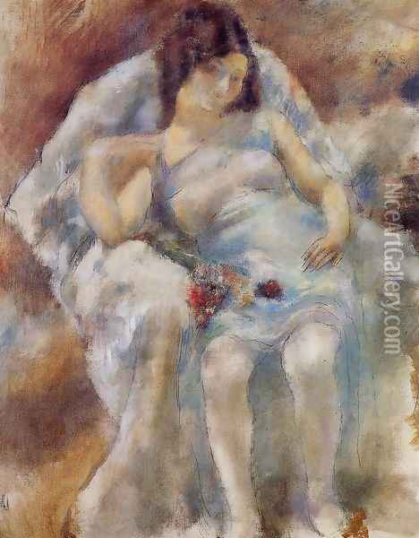Zinah with Flowers Oil Painting - Jules Pascin
