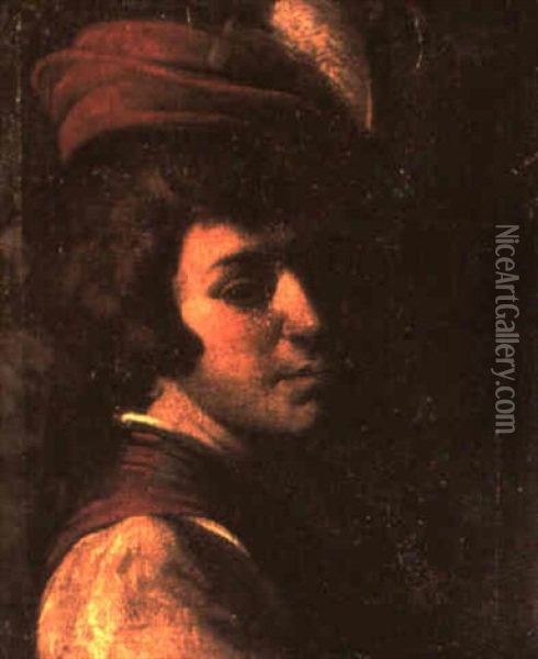 Young Boy In A Feathered Hat Oil Painting - Bartolomeo Manfredi