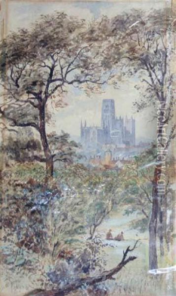 Durham Cathedral From The Far Side Of The Wear Oil Painting - James Brown