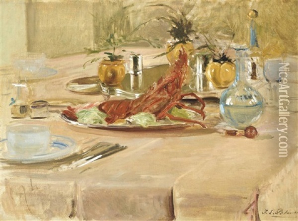 Lobster For Lunch Oil Painting - Jacques-Emile Blanche