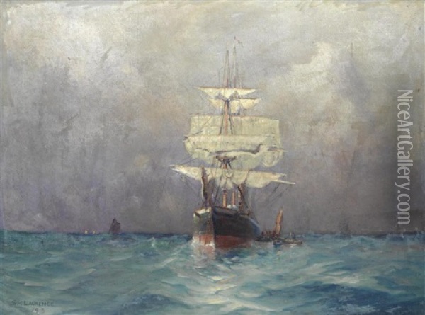 Marine Scene With A Three-masted Clipper Ship Oil Painting - Sydney Mortimer Laurence