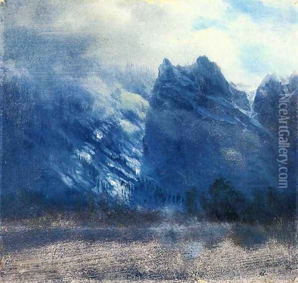 Yosemite Valley Twin Peaks Oil Painting - Albert Bierstadt