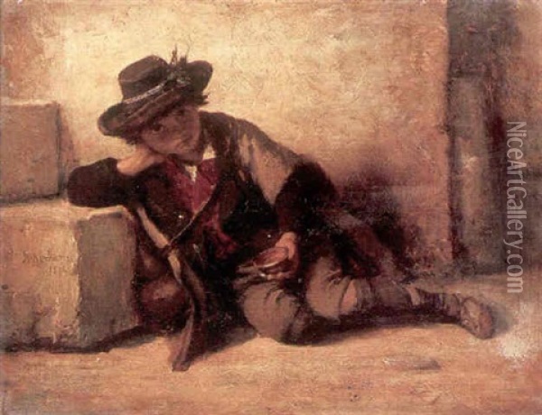An Italian Boy Resting Against A Step Oil Painting - Sir Hubert von Herkomer