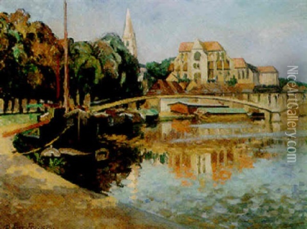 View Of A French Town On A River Oil Painting - Roger Fry