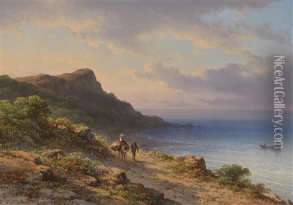Mediterrane Landschaft Mit Figurlicher Staffage Oil Painting - Johannes Hilverdink