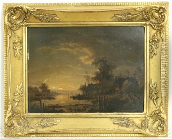 Landschap Bij Maanlicht Oil Painting - Jacobus Theodorus Abels