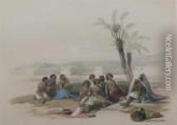 The Holy Land And Egypt: Abyssinian Slaves At Korti, Nubia Oil Painting - David Roberts