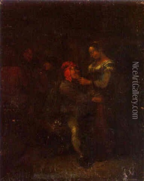 Boors Carousing In An Interior Oil Painting - Egbert van Heemskerck the Elder