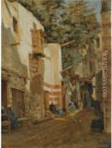 Street Of The Sharouri, Cairo Oil Painting - John Jnr. Varley