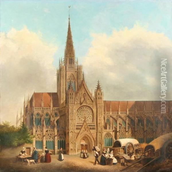 View Of A Gothic Cathedral Oil Painting - Hippolyte Sebron