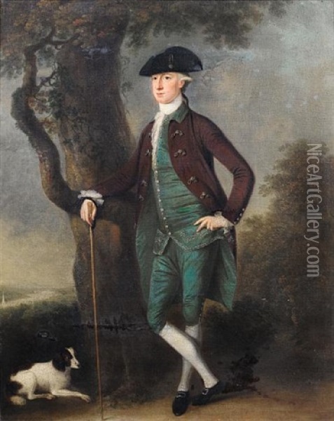 Portrait Of David Jenkins In A Brown Coat, Blue Waistcoat And Breeches And A Black Tricorn Hat Oil Painting - Arthur Devis