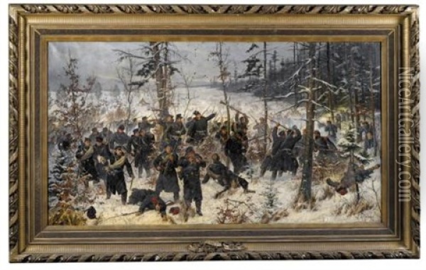 The Battle At Le Mans, 11 January 1811 (die Schlacht Von Le Mans, 11. Januar 1811) Oil Painting - Elmar von Eschwege