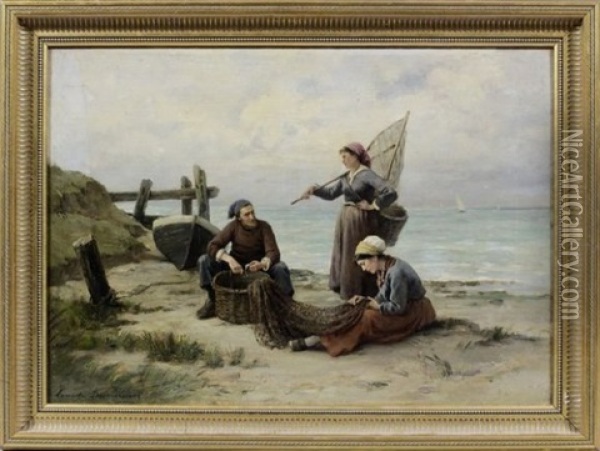 Les Remailleuses De Filet Oil Painting - Henri Alphonse Laurent-Desrousseaux