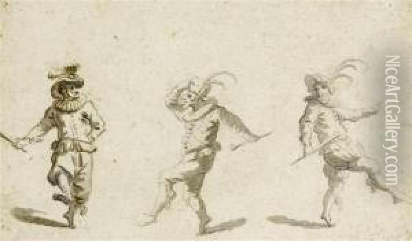 Three Figures From The Commedia Dell' Arte Oil Painting - Christian Wilhelm Ernst Dietrich