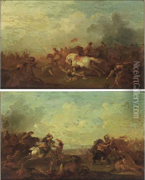 A Pair Of Cavalry Battles Oil Painting - Georg Philipp I Rugendas