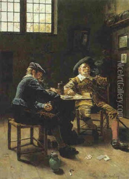 After The Game Oil Painting - Heinrich Breling