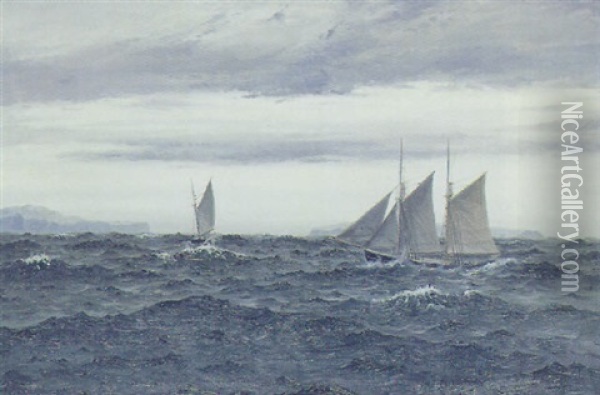 Marine Med Sejlskibe I Nordatlanten Oil Painting - Emanuel A. Petersen