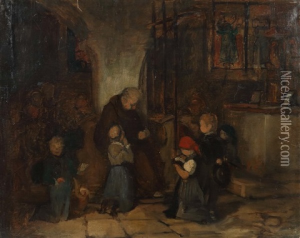 Monch Mit Kindern Oil Painting - Gustav Igler
