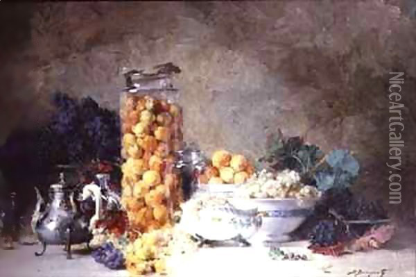 Still life of apricots and other fruit Oil Painting - Denis Pierre Bergeret